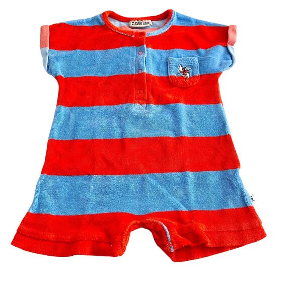 Carlijnq Other - CarlijnQ Boys Blue Orange Stripe Terry Baby Jumpsuit Organic Cotton 18-24 months